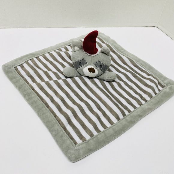 Levtex Baby Lovey Raccoon w/Santa Hat Gray White Striped Security Blanket Read - Picture 1 of 11